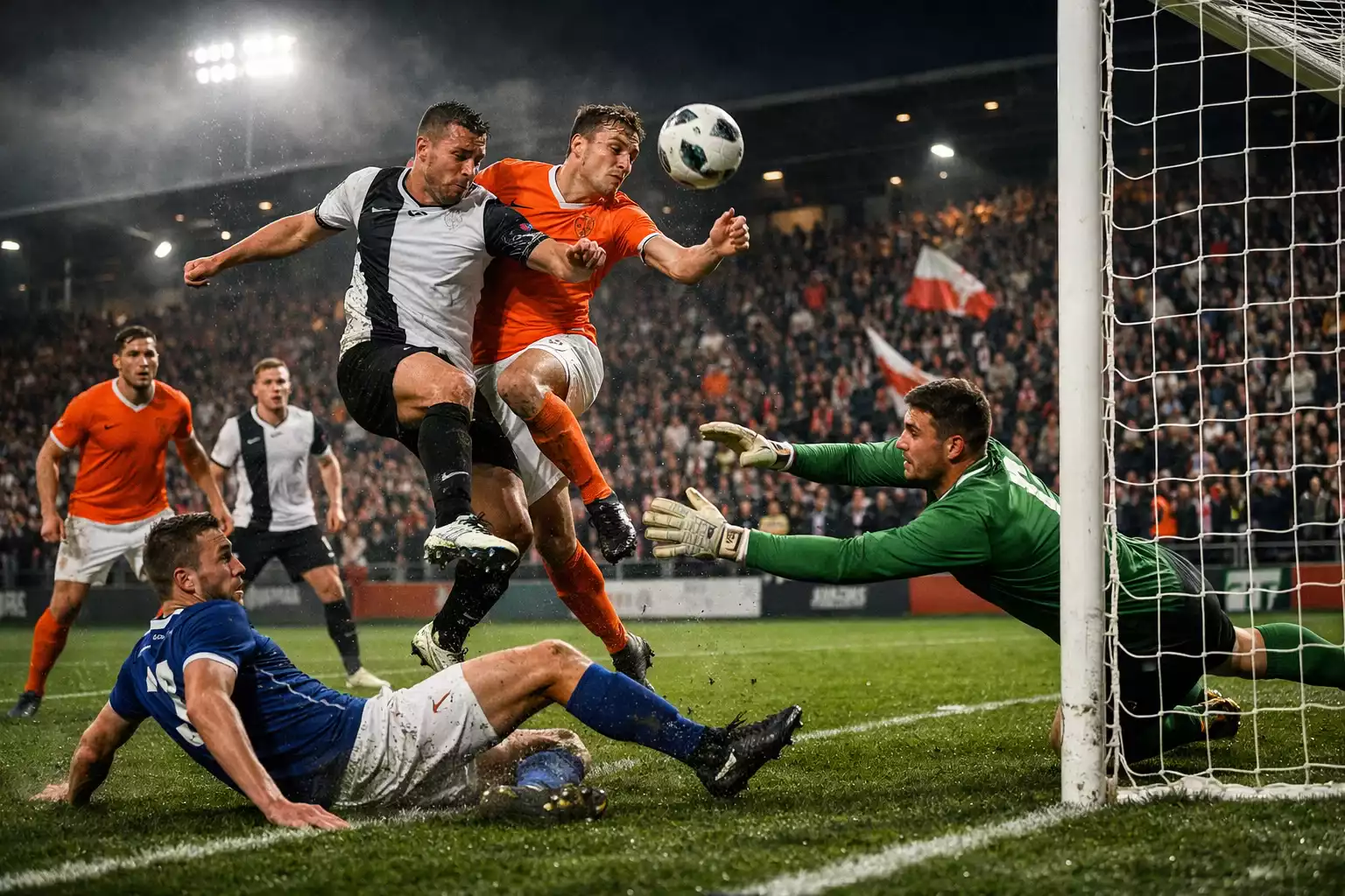 Voetballers die een bekerwedstrijd spelen op een groen veld