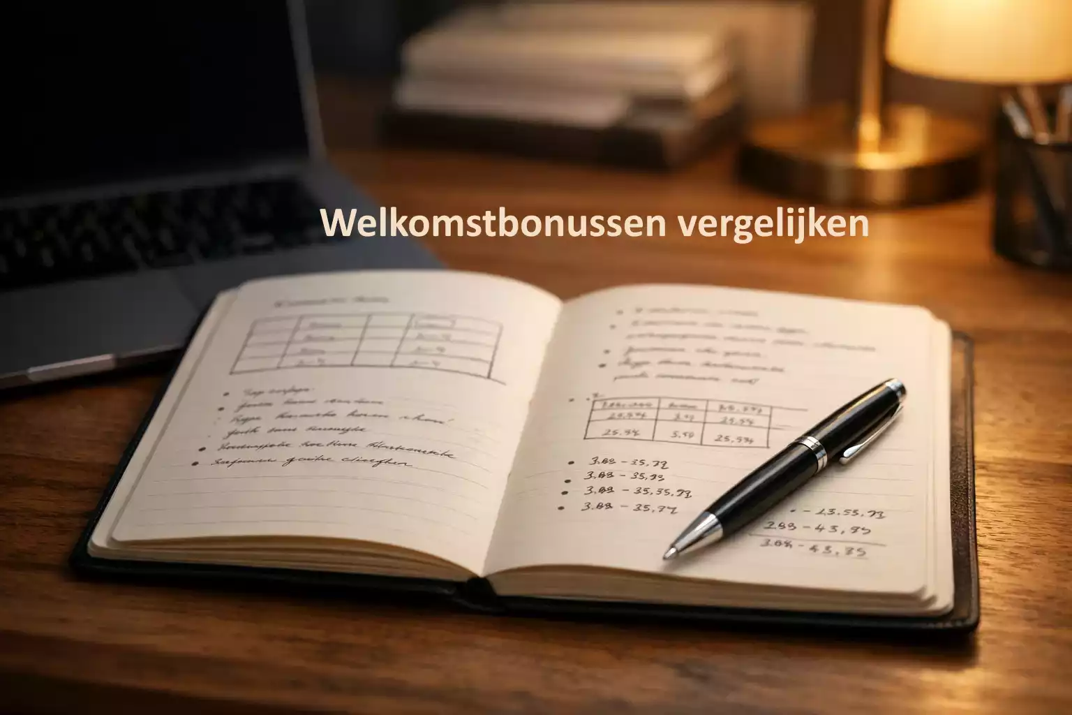 Notitieboek met aantekeningen en laptop op bureau